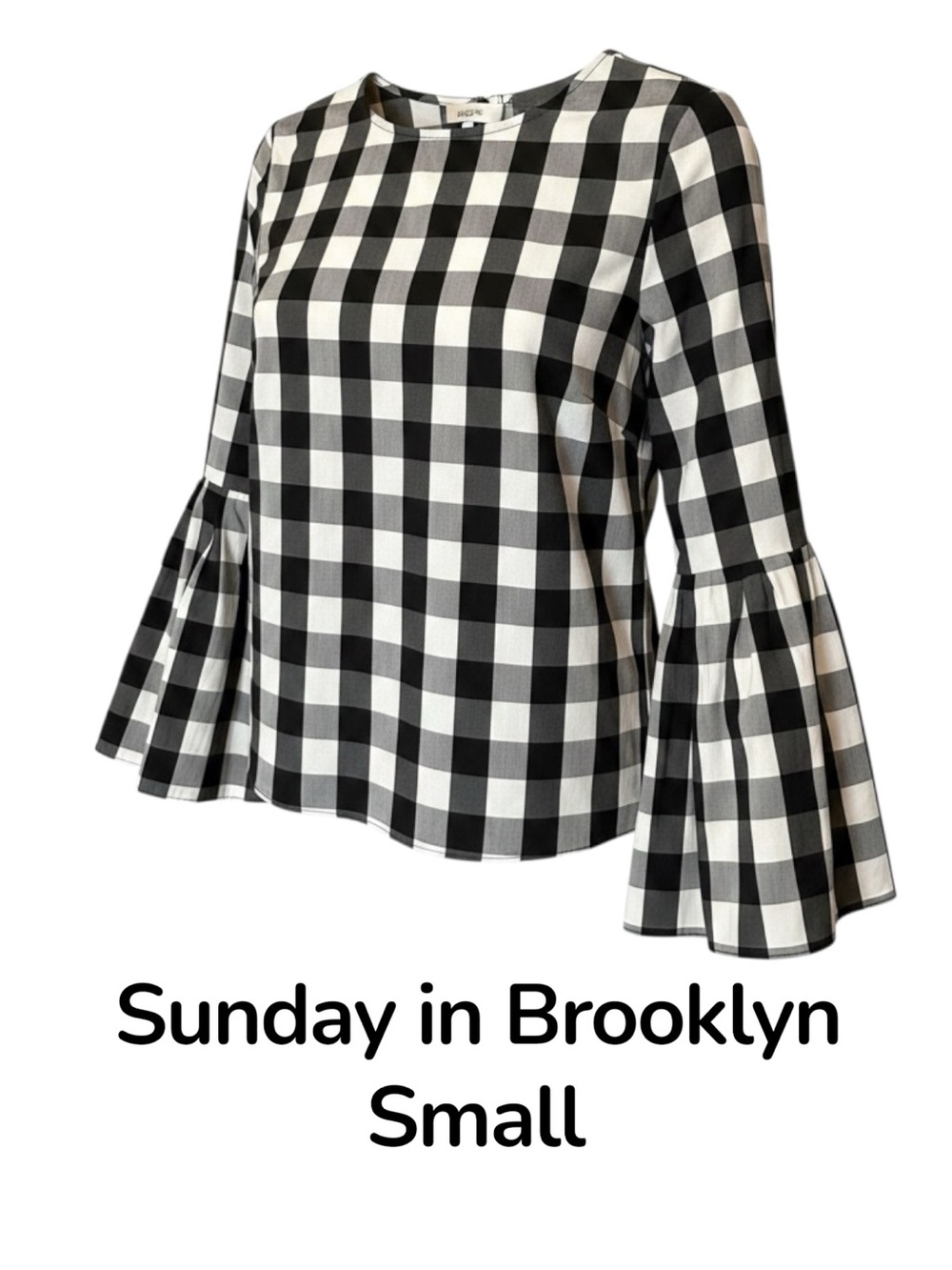 Sunday in Brooklyn Black & White Gingham Bell-Sleeve Blouse